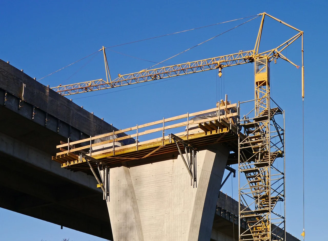 bridge under construction, crane